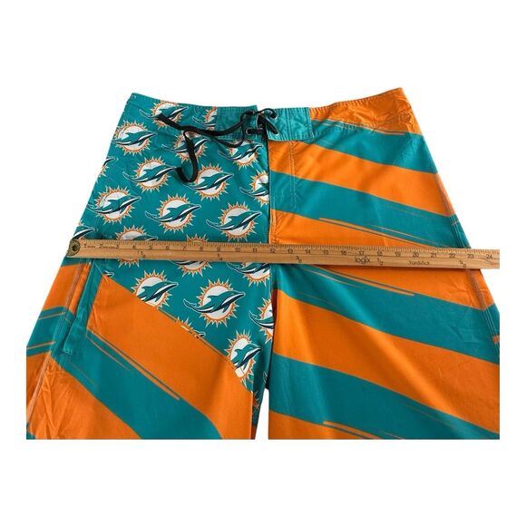 Miami Dolphins NFL Mens 38 Drawstring Diagonal Flag Board Shorts‎ Green Orange - Picture 5 of 12